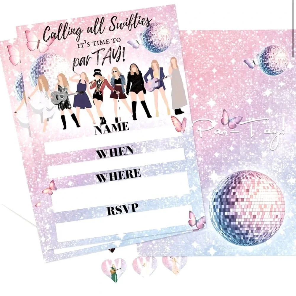 20 Taylor Swift Party Invitations With Envelopes and Stickers